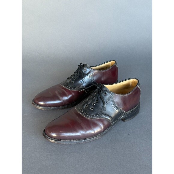 Vintage Johnston & Murphy Aristocraft Saddle Shoes Two-Tone Burgundy Black 10